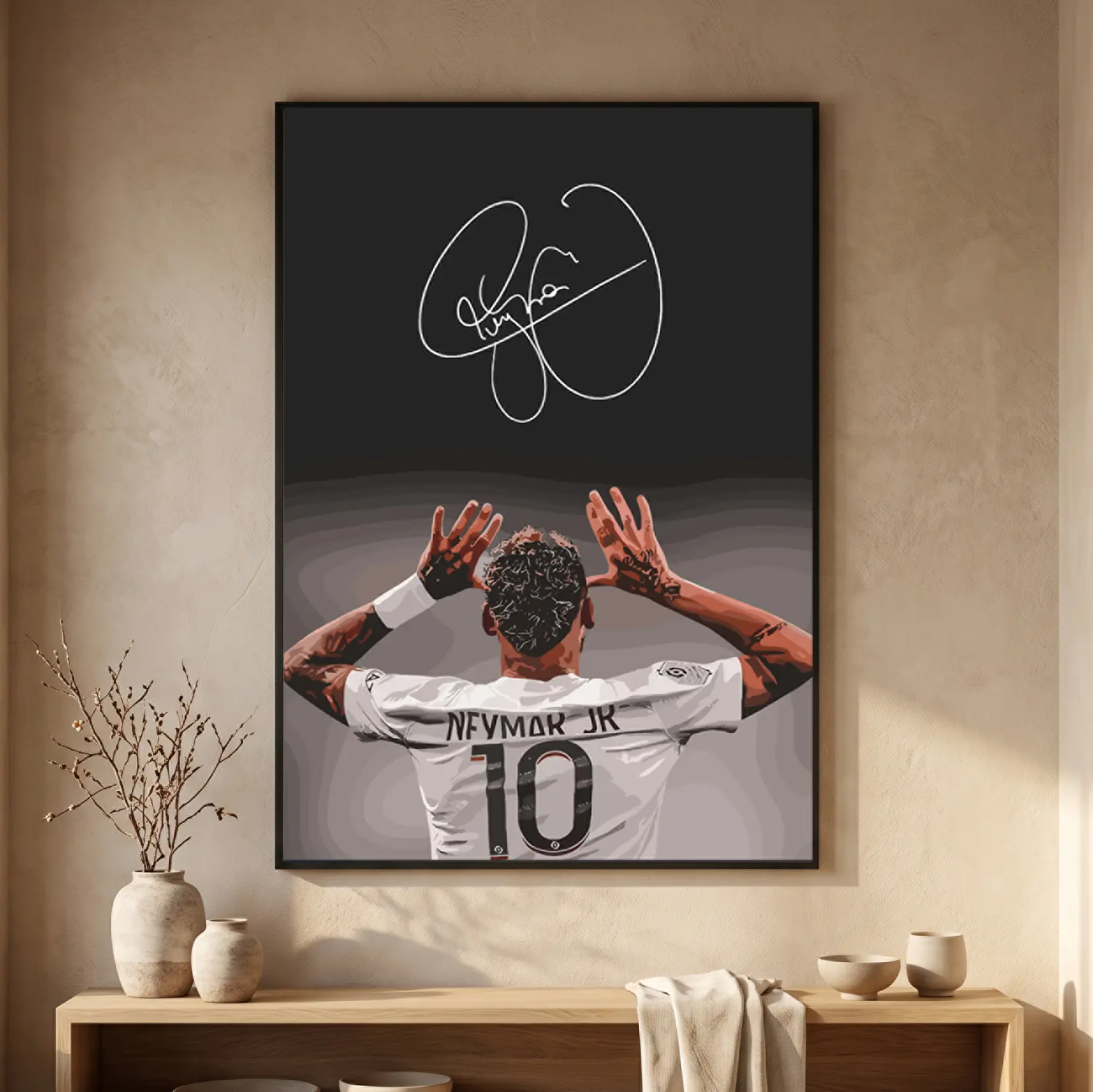 Neymar Jr. Signed Canvas Poster, Retro Style Framed Wall Art - Minimalist, Artistic Hanging Home Decor Collectible for Fans