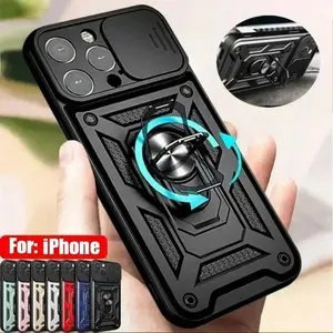 Cases For iPhone 17Air 17 16 15 14 13 12 11 Pro Max Plus Mini  8 7 Plus SE Shockproof Armor Slide Camera Lens Protection Cover Hard shell