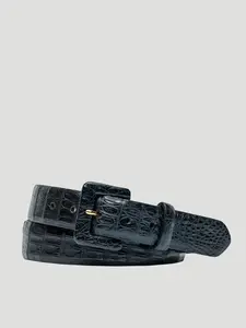 Caiman Crocodile Belt with Covered Buckle in Navy