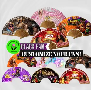 Custom Printed Round Foldable 1-Sided Hand Fans (25in×13in) - Bulk Packs, Personalized Clack Fans for Weddings, Home Decor, Home Supplies