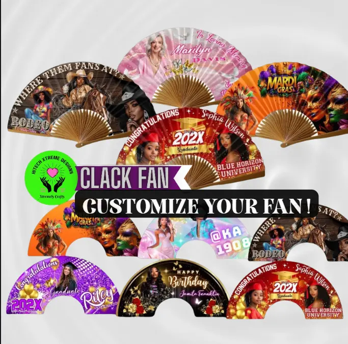 Custom Printed 1-Sided Round Foldable Hand Fans (25in×13in) - Bulk Packs, Personalized Clack Fans for Weddings, Home Decor, One-Sided