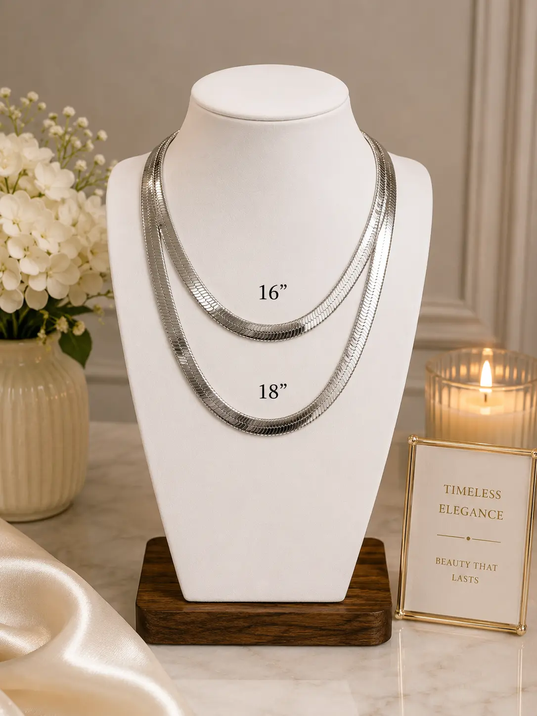 18K White Gold Plated 9mm Herringbone Necklace | Available in 16” or 18” (Sold Separately) N0100104