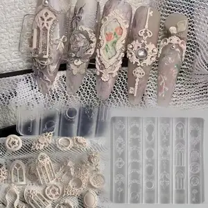Vintage European Style Nail Art Mold, Silicone Nail Decoration Tool, Retro Floral Design, 3D Candle Holder Pattern, Manicure Accessory, Gel Extension