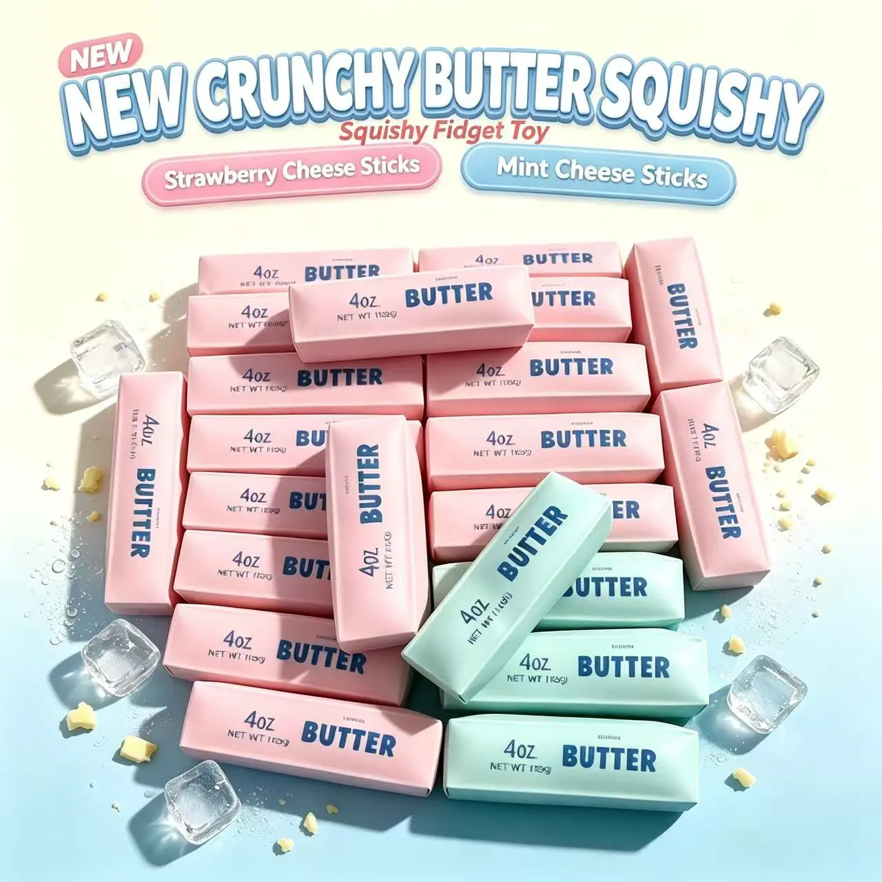 Crunchy butter squishy,  Colorful Moldable Butter Squishy Fidget Toy,  Soft Squeeze Crunchy Sensory Play Toy,  Crinkly Sound Sensory Tool, Stress Relief Item for Kids & Adults, Fun Gift Option