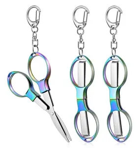 3 Pcs Mini Folding Scissors, Stainless Steel Portable Badge Scissors with Keychains Safety Foldable Travel Scissor for Home Office School Craft Sewing Nurse Accessories