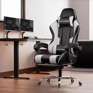 【2026  New Year Sale  】GTPLAYER Gaming Chair with Footrest & Lumbar Support, Height-Adjustable, 360° Rotatable Seat, Headrest, Metal Frame, PU Leather, Office & Gaming Use, Big & Tall