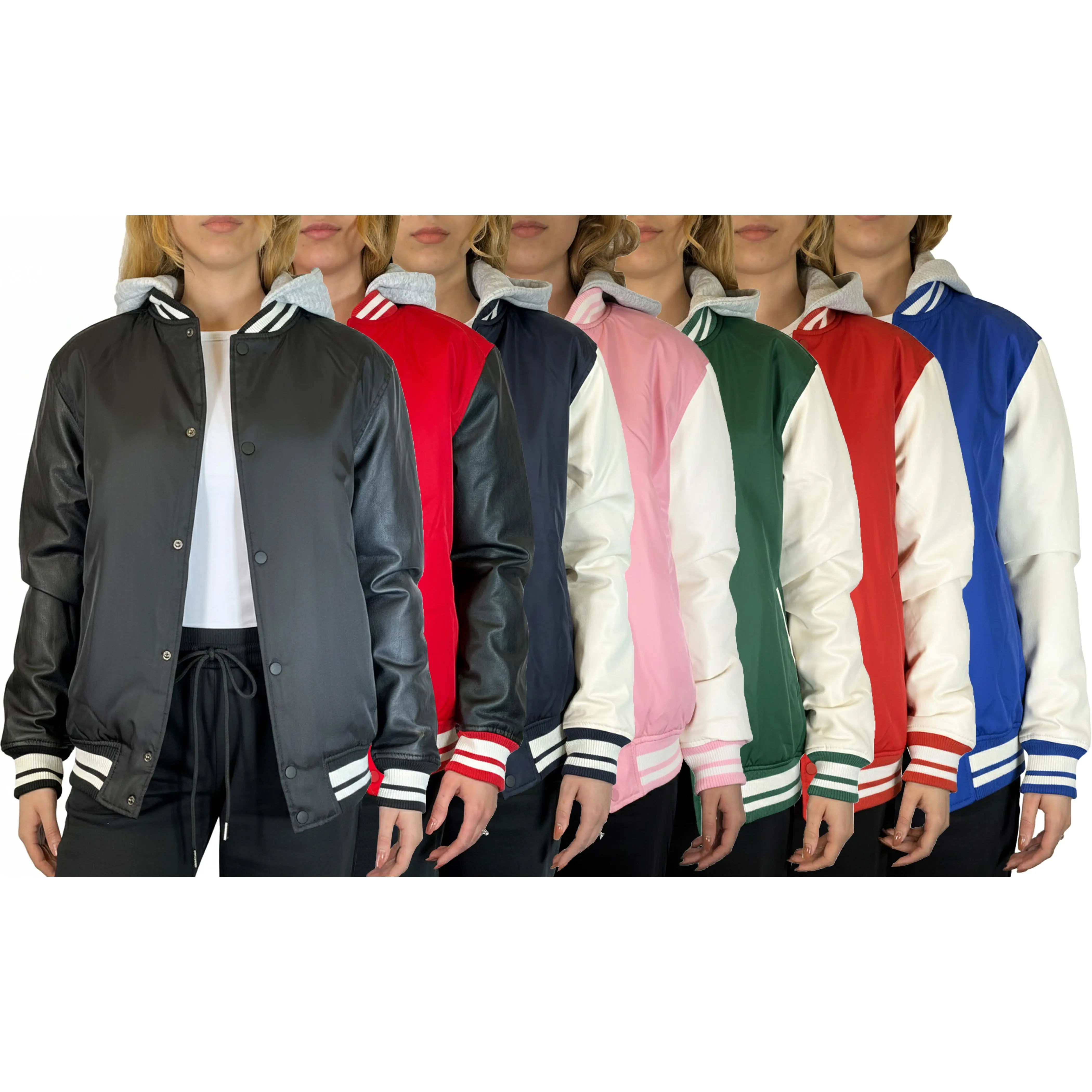 Women's Hooded Varsity Jacket With Detachable Hood Women's Hooded Varsity Jacket With Detachable Hood