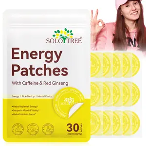 Solotree Energy Patch 30pcs, High Caffeine Ginseng Vitamin B12, Improves Mood & Focus, Waterproof Long-Lasting Fitness Stickers