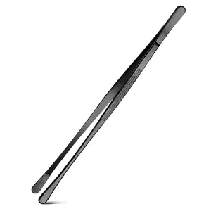Kitchen Tweezers, Round Tip Tweezer Tongs For Cooking, Black Stainless Steel Food Tweezers, Multi-function Precision Serrated Tips Cooking Tongs Kitchen Serving Tong