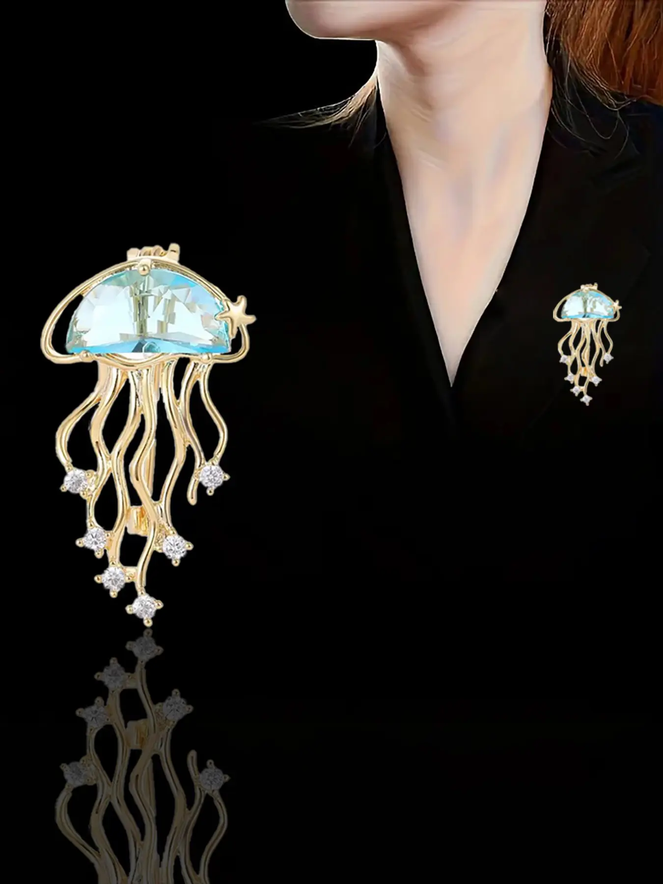 Cute Ocean Jellyfish Pin, Elegant Lady Lapel Flower Accessory, Small Brooch for Open Front Sweater, Fashionable Clothing Decoration