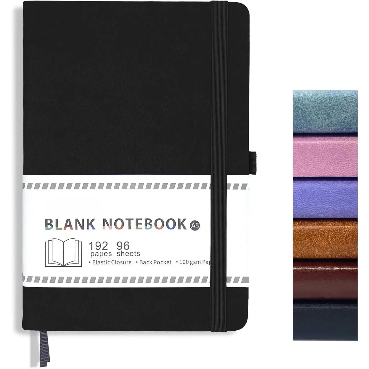 Blank Journal Notebook  A5 192 Pages 100 GSM Thick Sketch Book for Women Men Hardcover Leather Unlined Journaling Work Notebooks Writing 5.8 inches x 8.5 (Black)