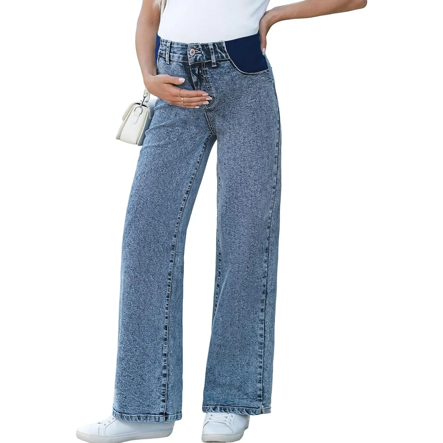 Maternity Jeans for Women High Waist Straight Leg Pregnancy Denim Pants with Pockets