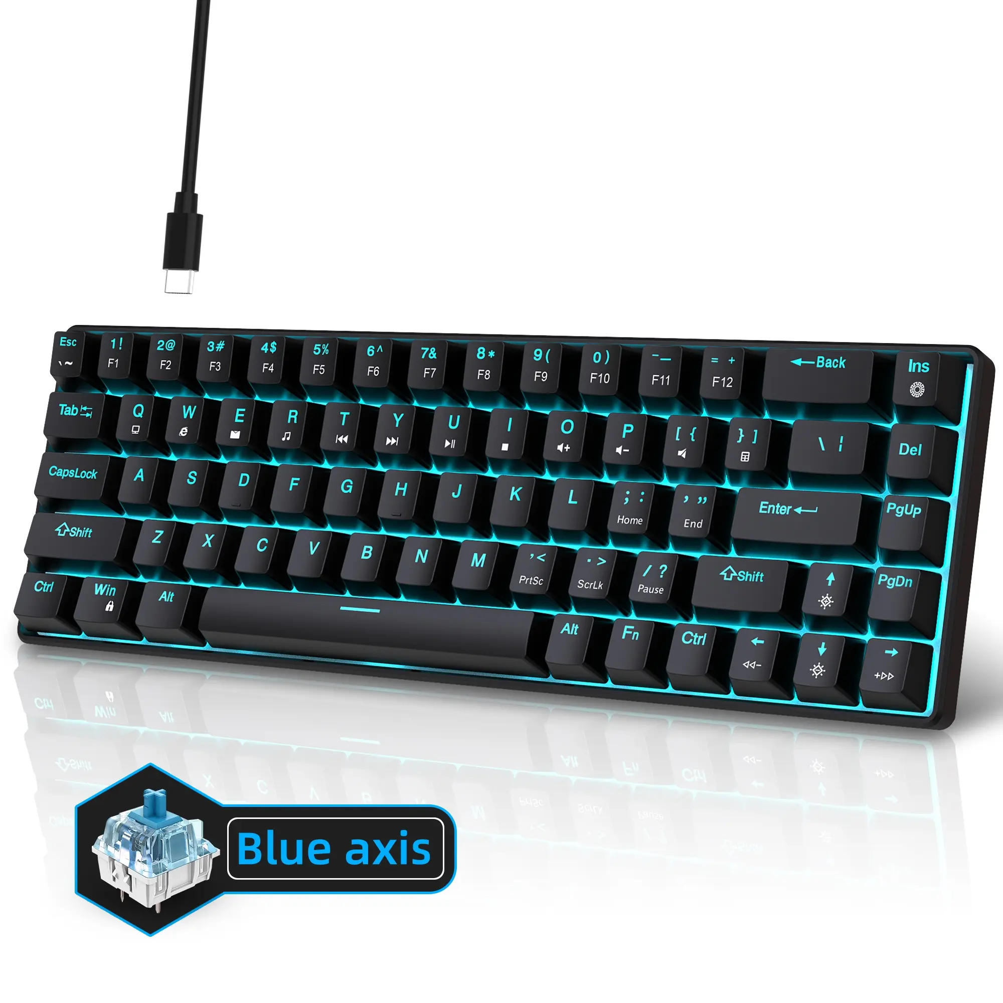 HXSJ 68-key Wired Gaming Keyboard, Compact Design Mechanical Keyboard with Blue & Red Switch, Portable Durable Keyboard for Gaming & Typist