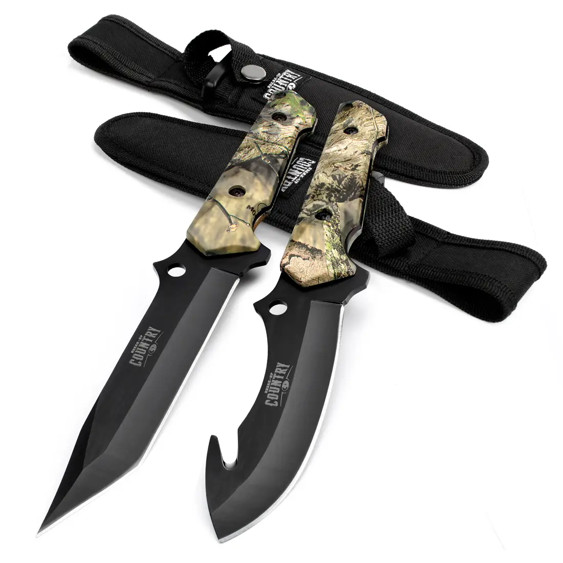 #summersale Mossy Oak Fixed Knife Set - 2 Pack, Full Tang Handle Straight Edge and Gut Hook Blades Game Processing Knife, Sheath Included