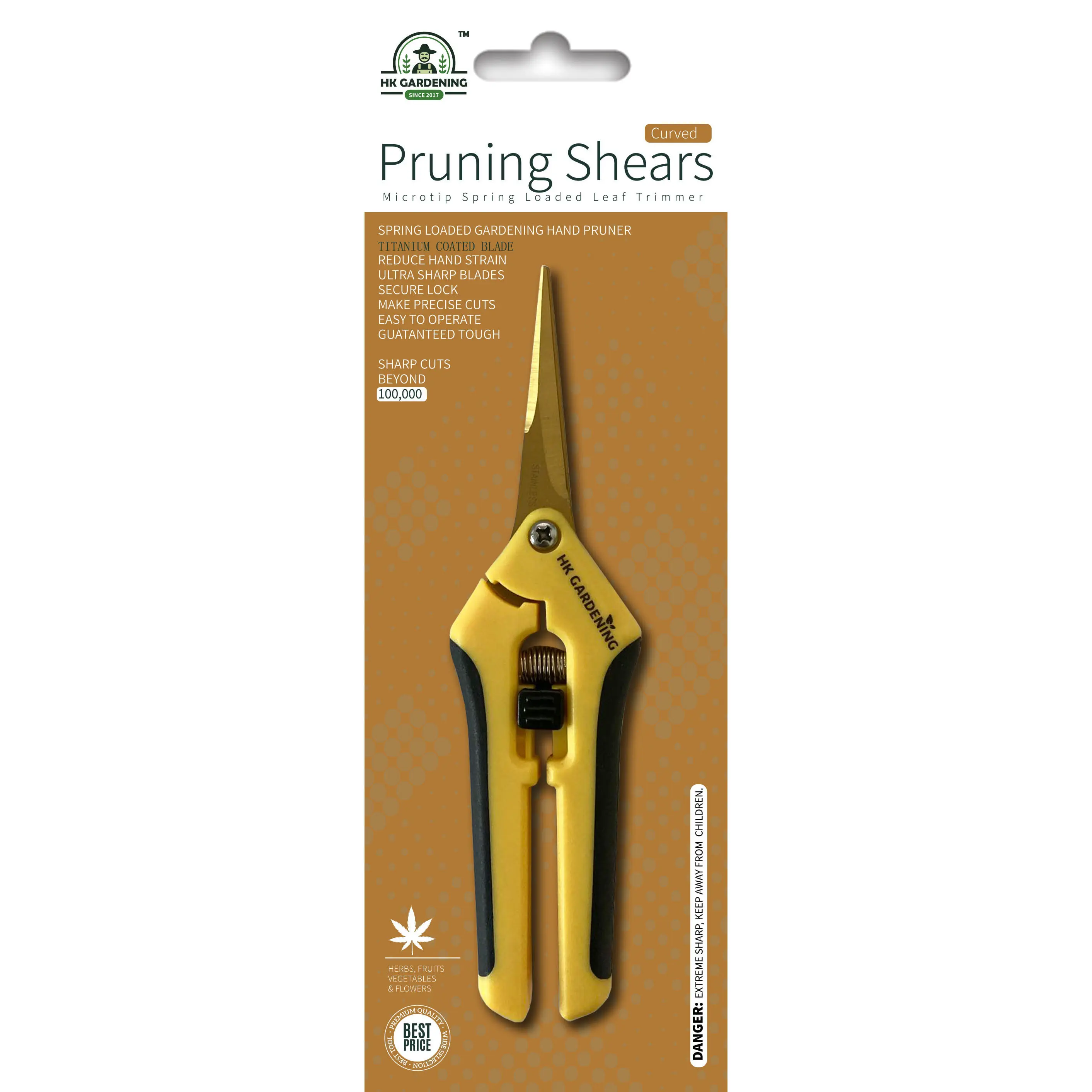 HK Gardening 2pks Titanium Curved Blade Trimming Scissors for Bud and Plant Shears