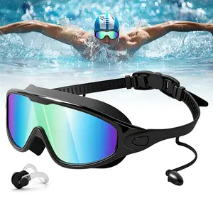 Swim Goggles with Ear Plugs Summer Sports Swimming Goggles Wide View Anti UV & Fog & No Leaking Swimming Goggles Ideal Gift for Men Women Children