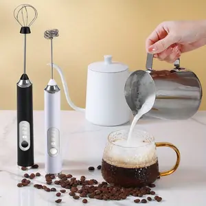 Portable Electric Milk Frother, USB Rechargeable Handheld Foamer, Three-Speed Adjustable, Includes 2 Mixing Heads, Coffee & Hot Chocolate Stirrer