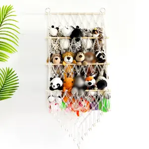 【Christmas Gift】Stuffed Animal Storage Organizers Toy Hammock Corner Hanging Net Stuffy Animal Hammock Macrame Toy Display Plush Toy Holder Wall  Kid Bedroom Decor Nursery Playroom Organizer V-Cut Fringe Cotton Decoration