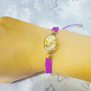 St. Lazaro & Caridad Adjustable Bracelet Blessing G with Beads and Cord, Featuring Yellow and Purple Colors