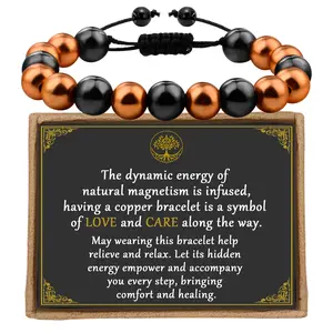 PEALICIOUS Copper Bracelet for Women and Men, 10MM Copper Magnetic Bracelet with 3500 Gauss Magnet Beads as Father Day Gifts for Dad, Cooper Hematite Jewelry Pulsera De Cobre para Mujer for Parents
