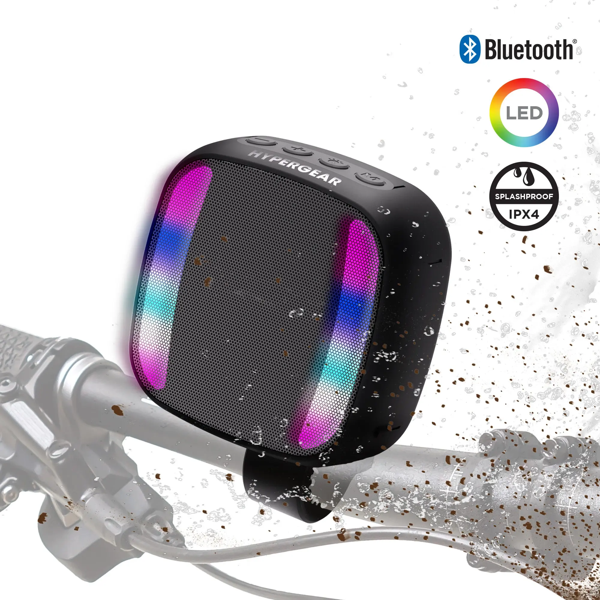 Spin Cycle LED Wireless Bluetooth Bike Speaker - Black, Audio Device with Clip Grip, Extra Energy, Portable Gadgets for Biking