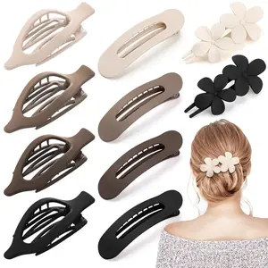 10 Pcs Fashion Plastic French Flat Hair Clips Set - Non-Slip Matte Claw Clips for Women's Daily Use, Suitable for Thin and Thick Hair, 3 Stylish Designs