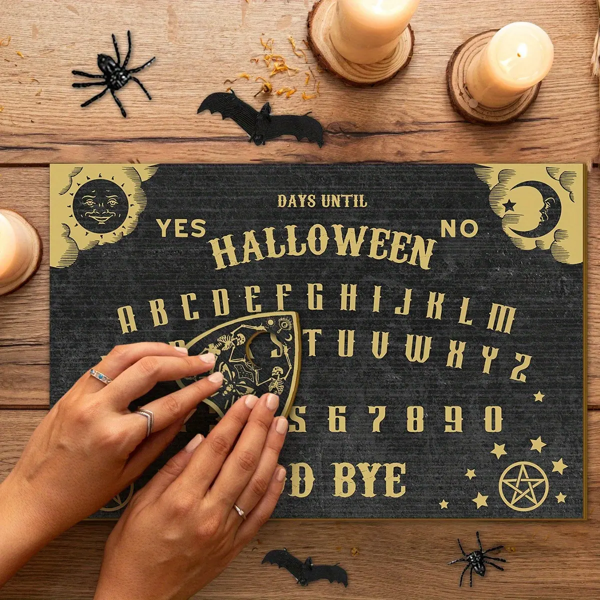 Vintage Ouija Board with Gothic Letters and Numbers, Artificial Wooden Spirit Board for Witchcraft Altar, Tarot Reading, Halloween Decor