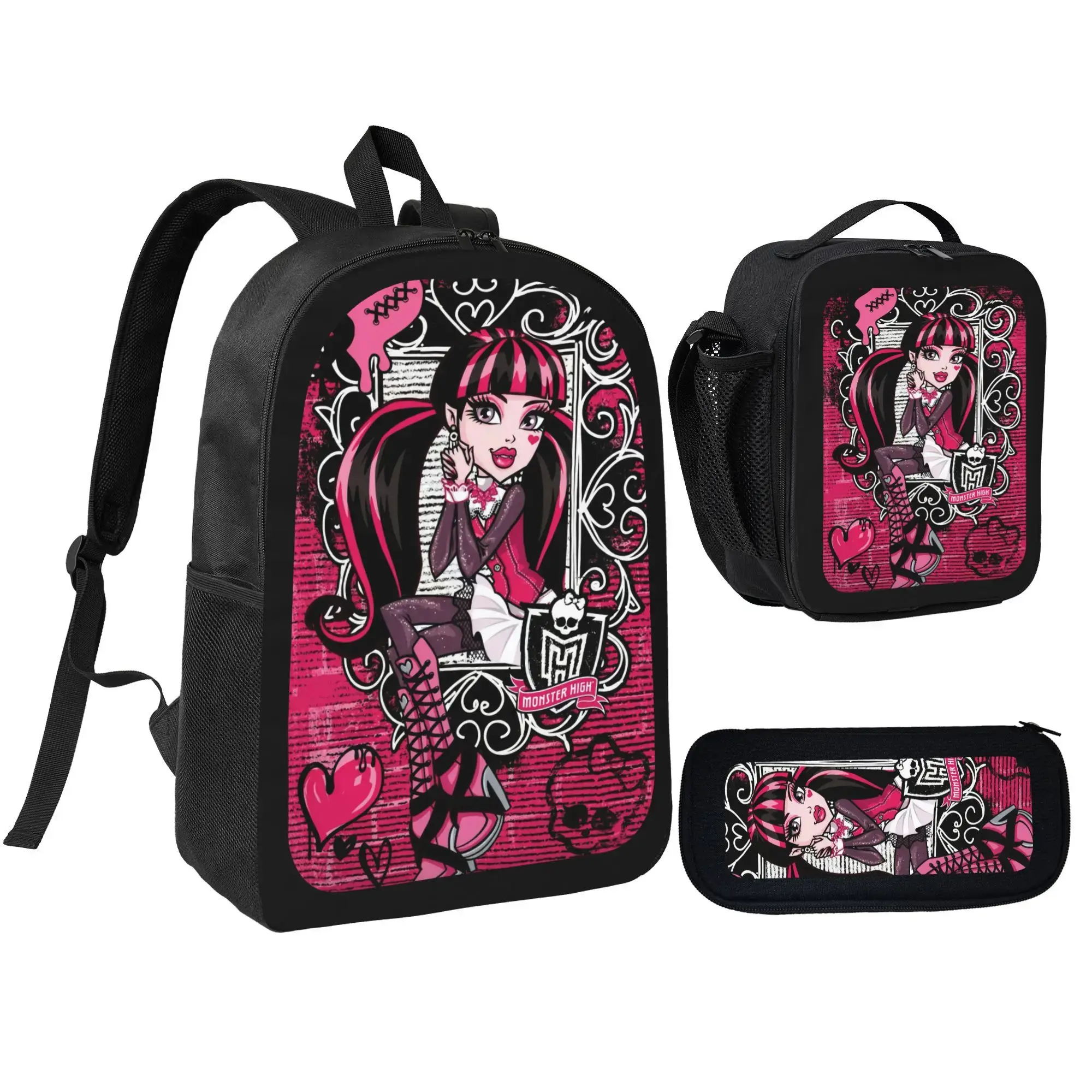 "Monster High" backpack—a soft, padded student schoolbag suitable for daily use, featuring a 17-inch laptop compartment and designed for both boys and girls.