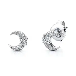 Crescent Moon CZ Stud Earrings in Sterling Silver