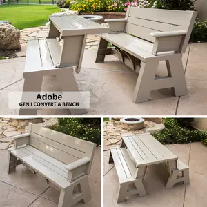 Convert A Bench Gen 1 2in1 Outdoor Convertible Bench to Picnic Table | Space-Saving Weather-Resistant Patio Furniture for Yard Deck Garden | Easy Assembly & Durable-1 Bench/Order