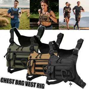 Outdoor tactical chest bag, men's and women's outdoor running, hiking, fishing chest bag vest bag, suitable for sports exercise, equipped with adjustable shoulder straps, outdoor equipment vest, jogging equipment for runners