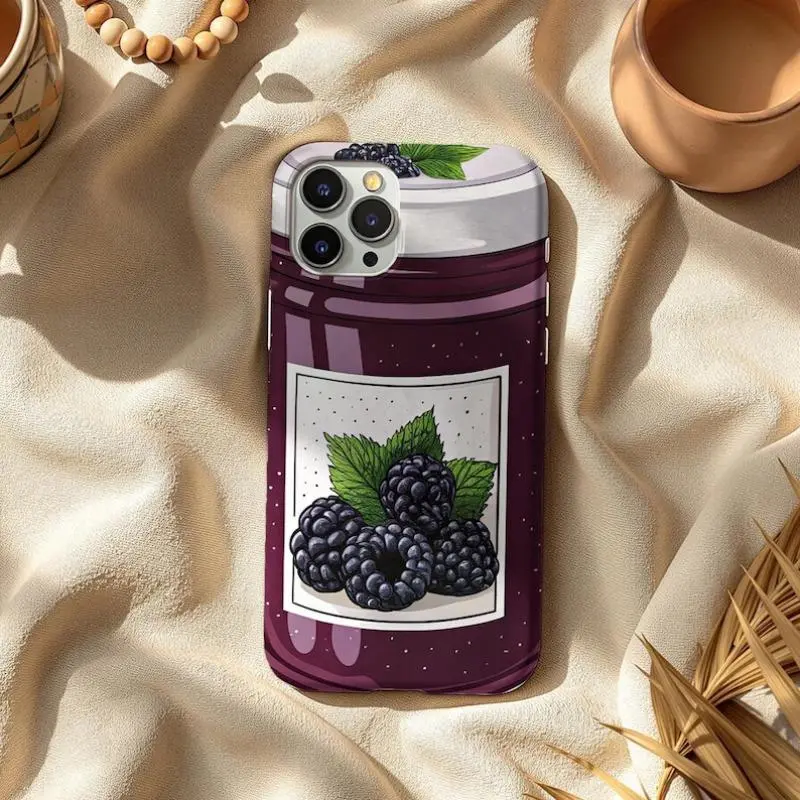 Durable Blackberry-Themed Phone Case - Cute Jam Jar Foodie Snack-Core Aesthetic, Quirky Fruit Cover for iPhone 11,12,13,14,15,16,17 Pro Max, Air, Plus | Protective Casing Shell, Smartphone, Handheld