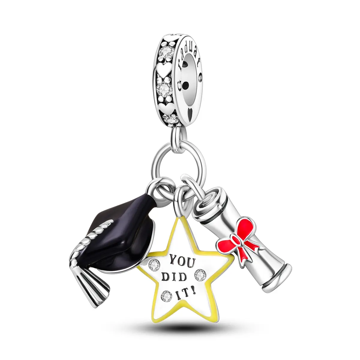 MULA Charms & Pendants, Silver-Plated Graduation Cap, Commemorative Collectibles with Sparkling Accents, Personalized Jewelry Gift for Graduates, Diploma, Enamel Detail
