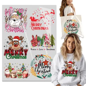 6 Sheets Iron on Transfers, Merry Christmas Bundle Santa Claus DTF Transfers Ready to Press Children's Clothing Big Stickers Iron on Decals for T Shirts Hoodie DIY Crafts