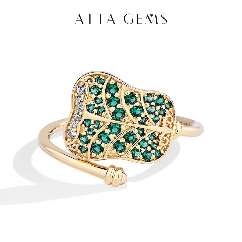 Women's 2025 New Glamorous Synthetic Green Stone Banana Fan Special Model Ring - Fine Jewelry with Stone Setting, Multi-Size Gift for Adult Females, Daily Wear by Guangzhou Atta Gems Co., Ltd
