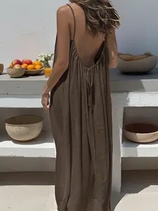 New Women's Backless Loose Fit Home Dress, Sleeveless Long Vestidos De Dormir, Multiple Colors & Sizes Available