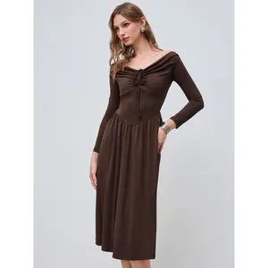 Cider [size 0-10] Off-shoulder Solid Ruched Ruffle Knotted Maxi Dress SwimWeek