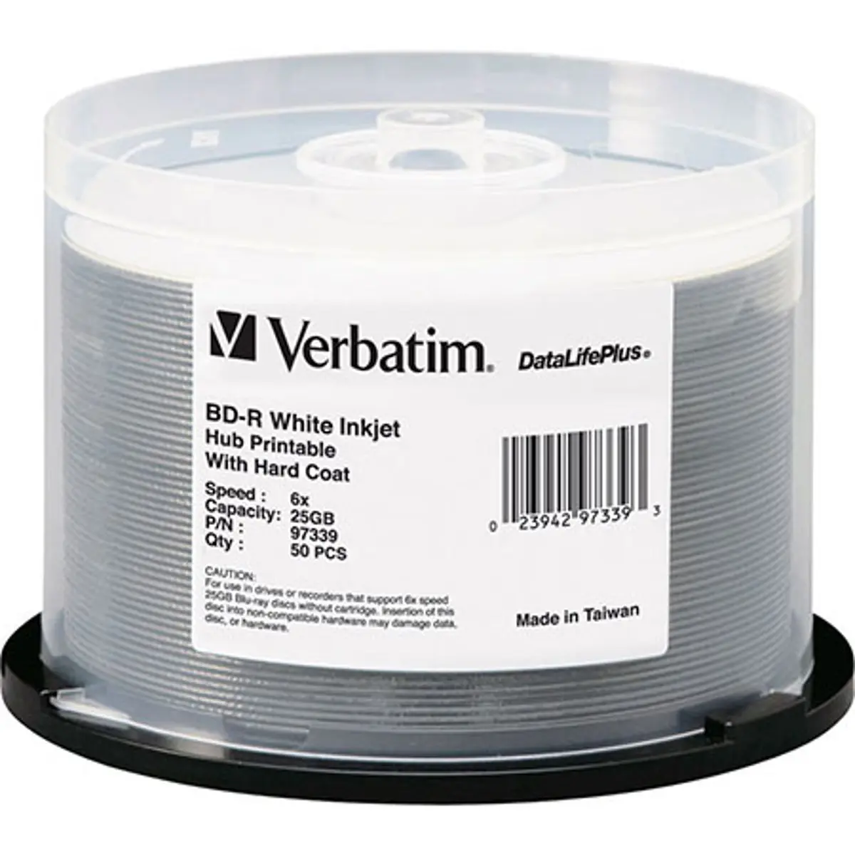 Verbatim BD-R Blu-ray 25GB 6x Single-Sided White Inkjet Hub Printable Discs, 50 Pack Spindle