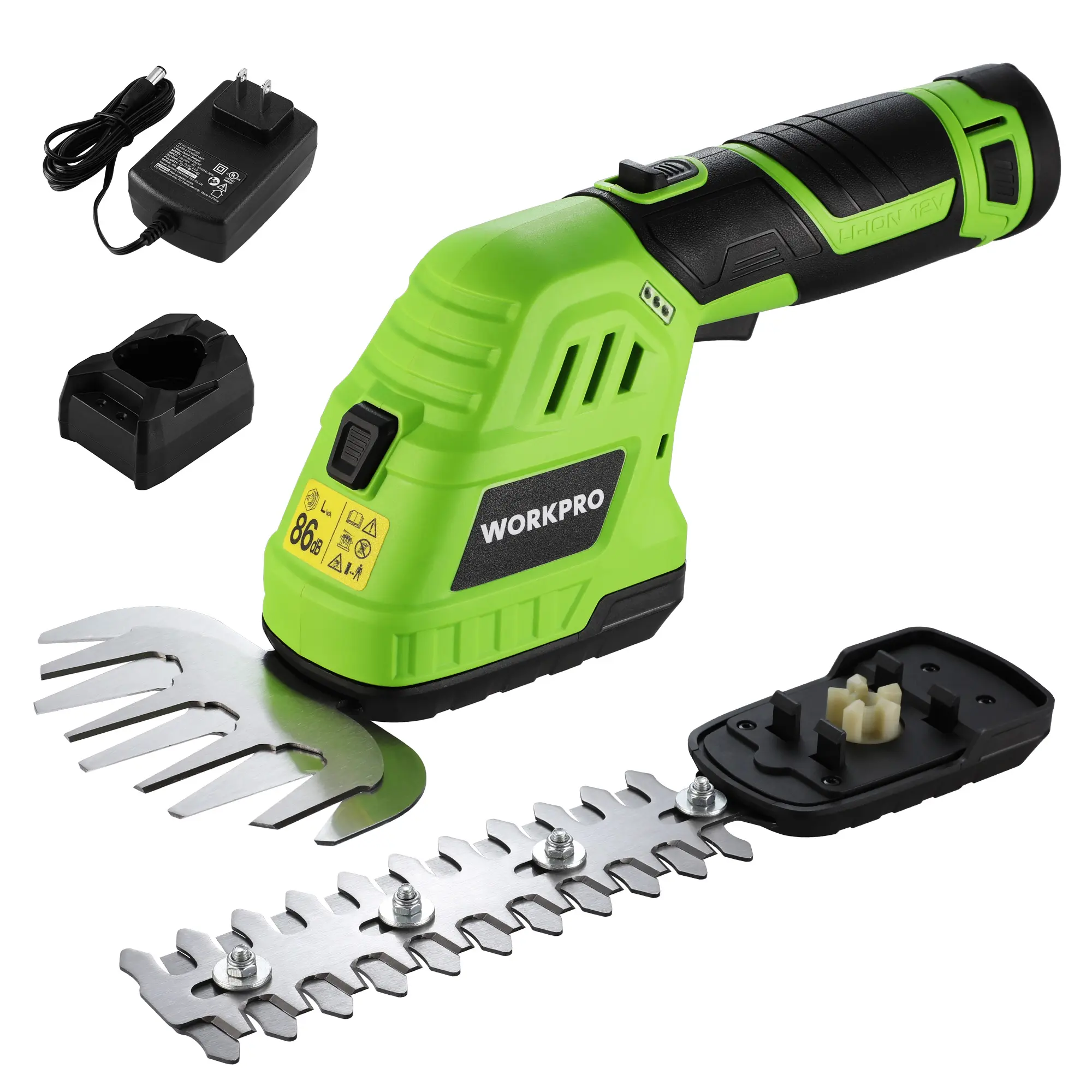 #backtoschool WORKPRO 12V Cordless Grass Shear & Shrubbery Trimmer - 2 in 1 Handheld Hedge Trimmer, Electric Grass Trimmer Hedge Shears/Grass Cutter with 2.0Ah Rechargeable Lithium-Ion Battery &1 Hour Fast Charger