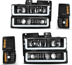 YITAMOTOR LED DRL Headlights Assembly Compatible with 1994-1999 Chevy Silverado Tahoe Suburban C10 C/K 1500 2500 3500 Replacement Headlamp with Corner Light Black Housing