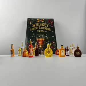 2025 Whiskey Christmas Calendar Gift Box - Classic Christmas party present. With 24 daily acrylic samples (flat non-physical/3D), no power needed, for holiday home/kitchen decor. Best Christmas gift.
