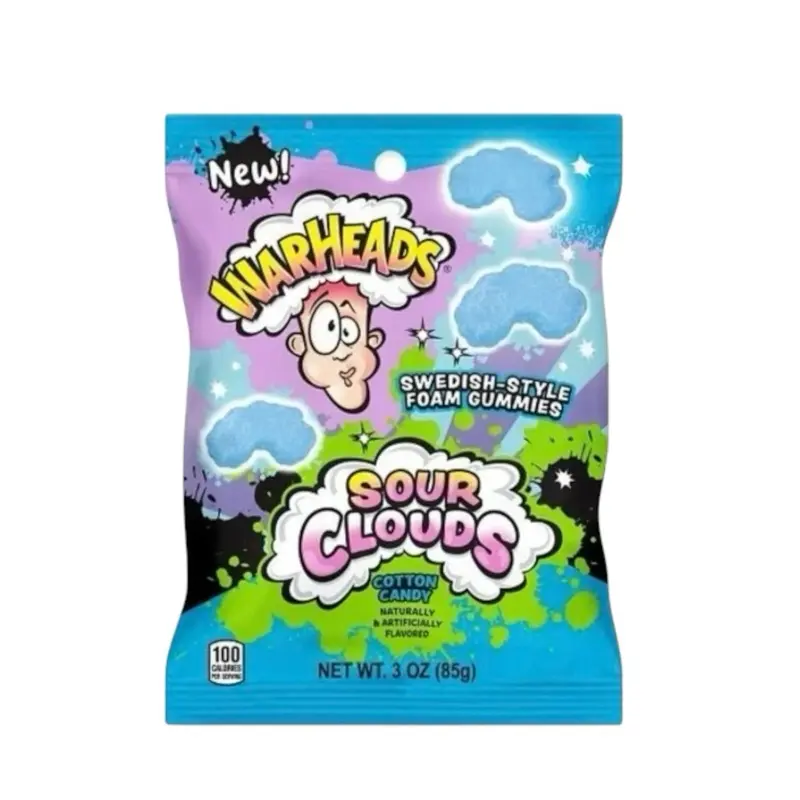 Warhead Sour Clouds Swedish-Style Foam Gummies, Cotton Candy Flavor, 1 Bag (3oz)