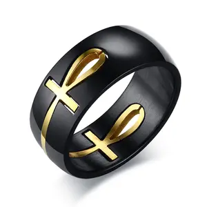 OIDEA Men's Ankh Cross Ring - 8mm Stainless Steel Jewelry, Detachable Egyptian Religious Embellishments Symbolic Pendant Cross Charm Ring for Wedding Anniversary Gifting, Ankh Rings