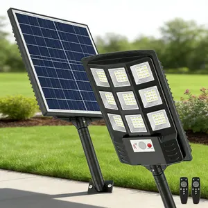 OKPRO Solar Lights Outdoor, IP66 Waterproof 6500K Solar Street Light with Motion Sensor Remote for Yard Garage