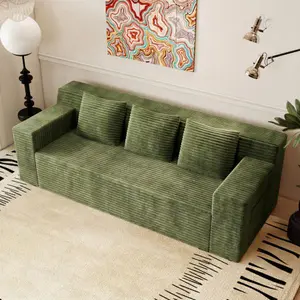 71" Cloud Boneless Loveseat Sofa Couch, Bean Bag 3-Seater Couch with Memory Foam, Corduroy Comfy Floor Sofa Deep Seat for Living Room, Bedroom, Apartment, No Assembly (Green)