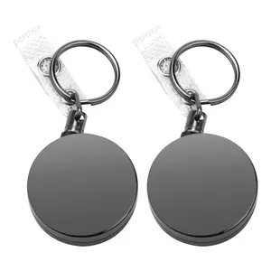 2-Pack Heavy Duty Retractable Badge Reels, Metal ID Badge Holder with Belt Clip & Key Ring for Name Card Keychain, Black