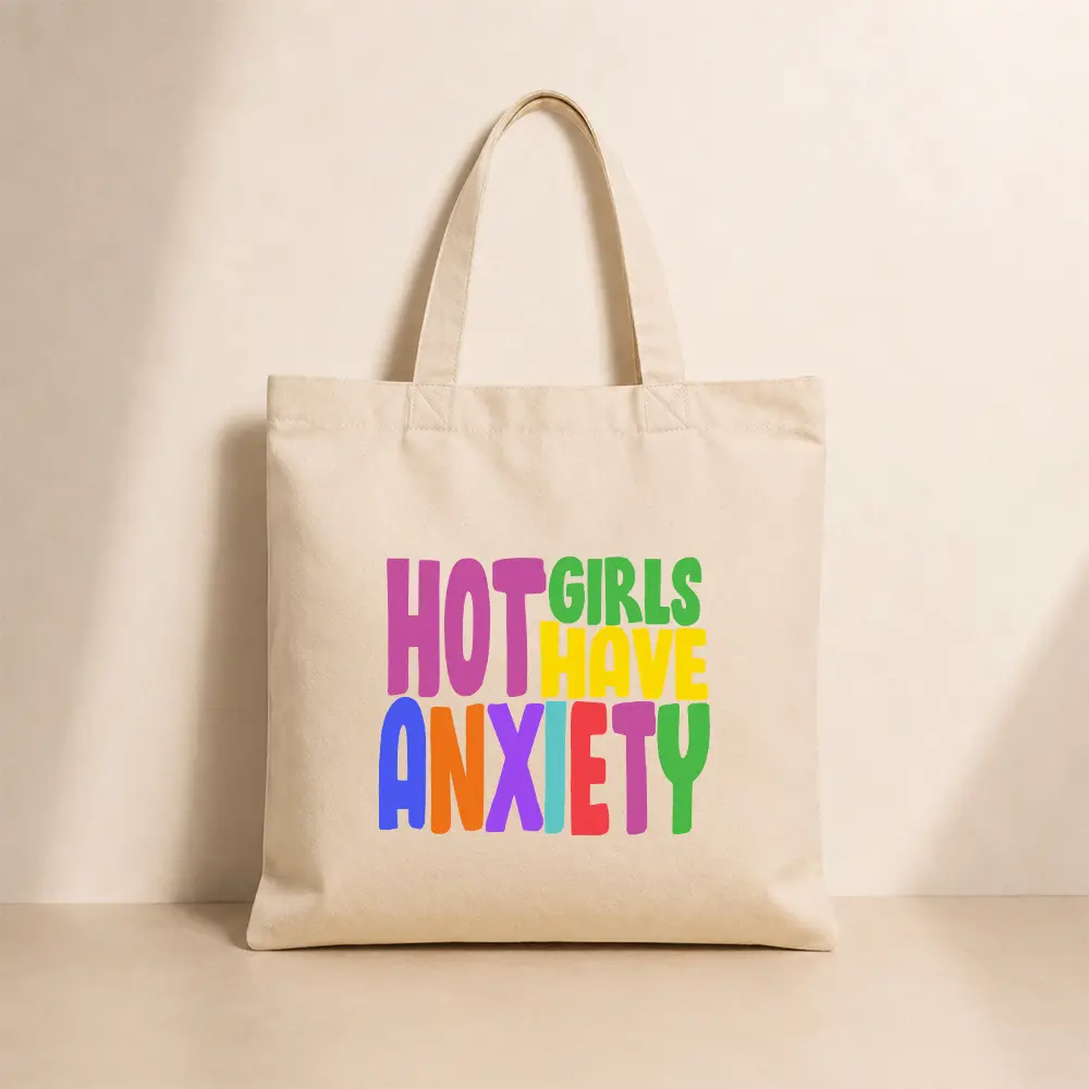 Hot Girls Have Anxiety Tote Bag | Pink Y2K Bubble Graphic Canvas Tote