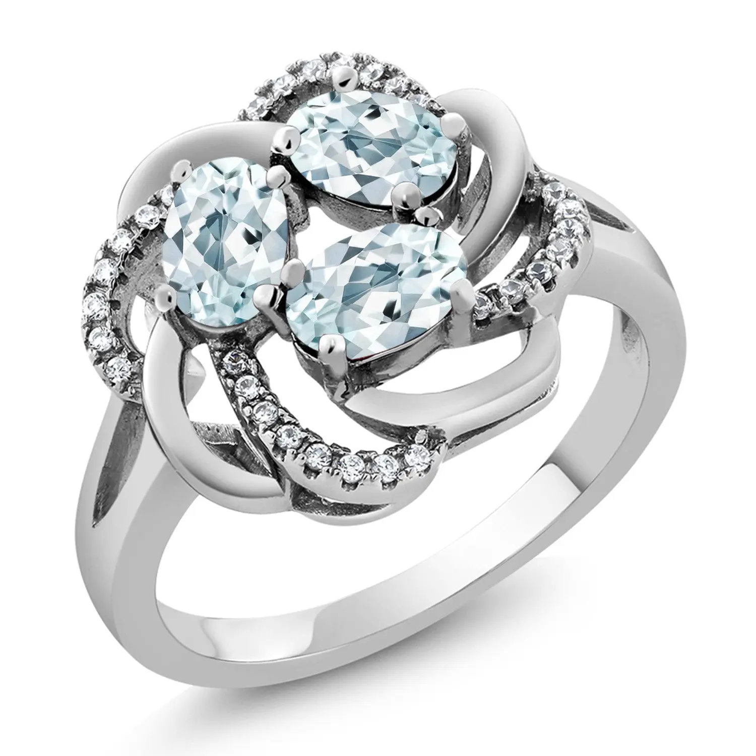 3-Stone Flower Blossom Gemstone Birthstone Ring for Women | 925 Sterling Silver | Oval 6X4MM | Wedding Anniversary Engagement Promise Ring | Available In Size 5, 6, 7, 8, 9