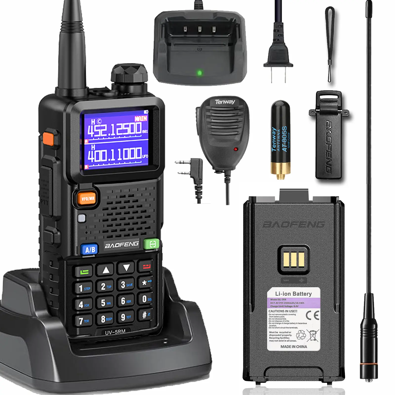 Baofeng UV-5RM 10W Multi-Band Handheld Ham Radio Rechargeable Walkie Talkie - 2-Way Radio with Audio, 2500mAh ABS Battery, USB-C Fast Charging, 5-mi Reach, 999 Channels, CHIRP Compatibility, Monitoring Function, Non-Waterproof for Adults