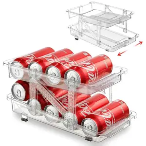 Expandable Soda Can Dispenser, Transparent Design Storage Organizer, Stackable Fridge Organizer, Beverage Bottle Rack for Fridge Kitchen & Pantry, Refrigerator Accessory